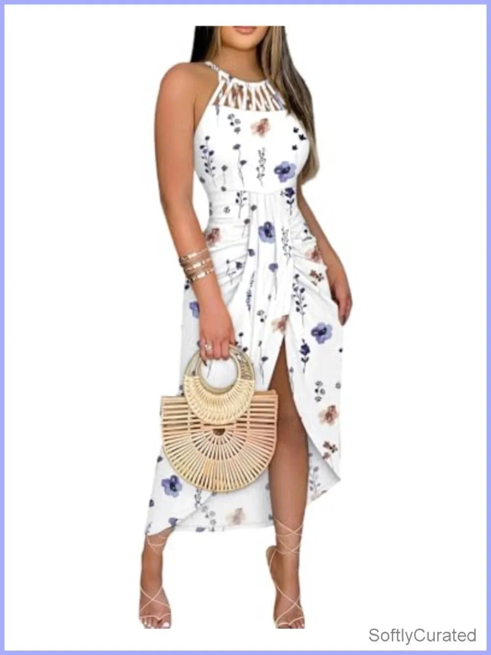 Halter Floral Printed Bodycon Midi Dress